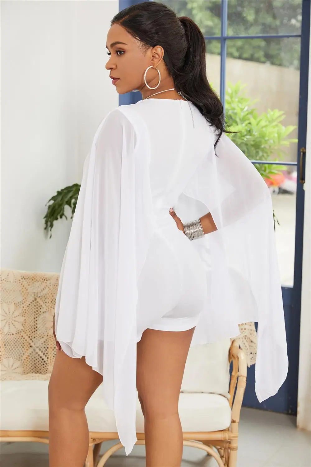 Adogirl batwing sleeve v neck chiffon women playsuits drilled button tight slim jumpsuits wide long bat wing one piece suits Adogirl batwing sleeve v neck chiffon women playsuits drilled button tight slim jumpsuits wide long bat wing one piece suits