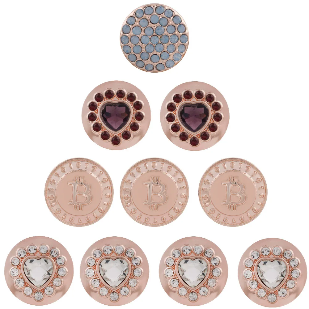 

2018 Rose Gold Bitcoin 18mm Snap beads jewelry Commemorative Round Collectors Coin Bit Coins Digital Currency