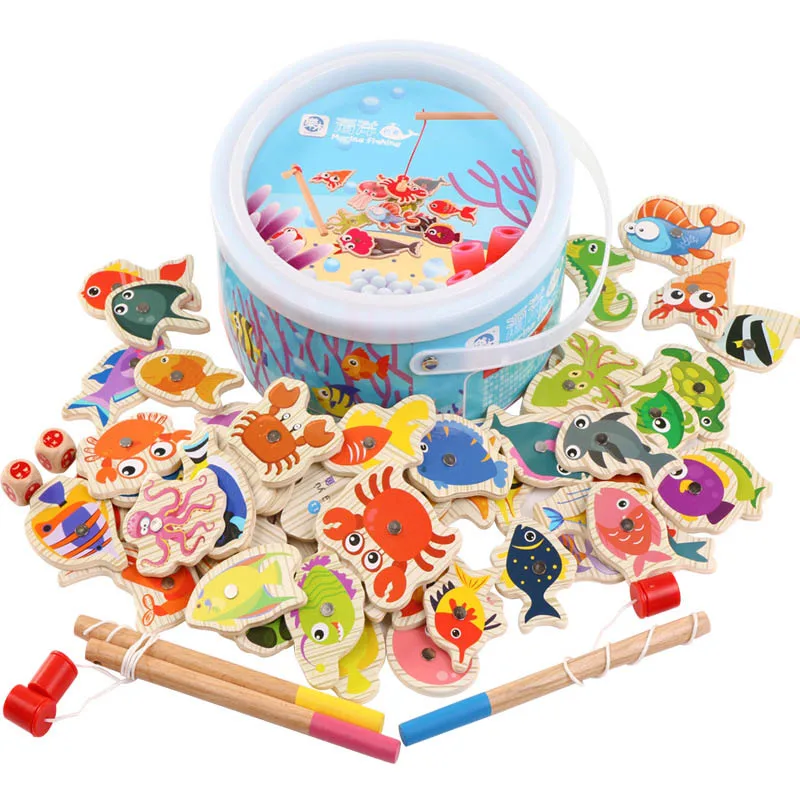 60 sets of fishing toys game children 3 Rod 3D fish baby