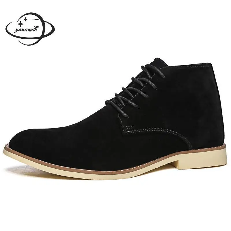 

mens boots spring autumn male motorcycles boots ankle low heel round toe lace-up casual solid color Wear resistant man shoes Y61
