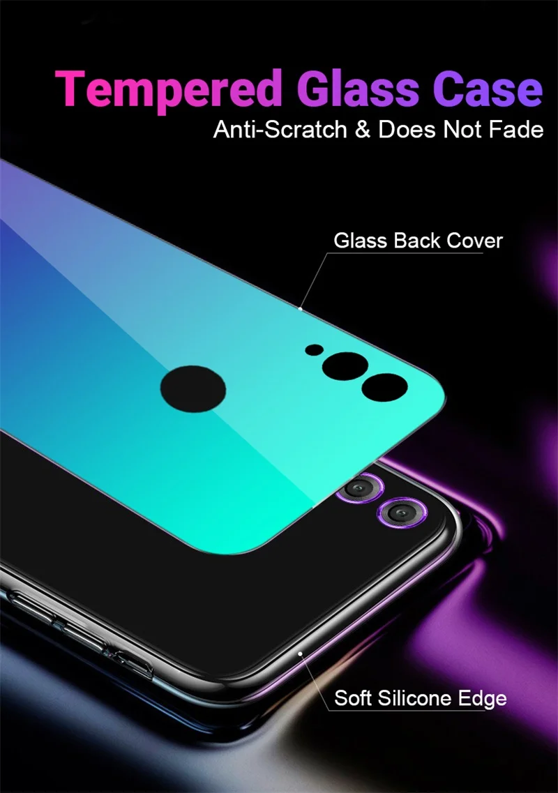 Gradient Glass Case For Huawei Honor 8X 9 Lite 10 Color Phone Case For Huawei P20 Lite P Smart Plus Nova 3i Luxury Cover Shell