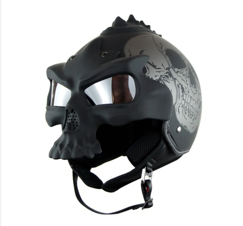 7 цветов, крутой мотоциклетный шлем двойного назначения с черепом, новинка, Ретро шлем, мотоциклетный шлем H001 - Цвет: matt black skull-X