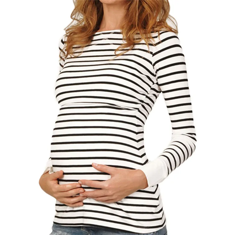 Telotuny Women Mom Pregnant Nursing Baby Maternity Long Sleeved Stripe Tops Blouse Clothes clothes for pregnant women Dec29