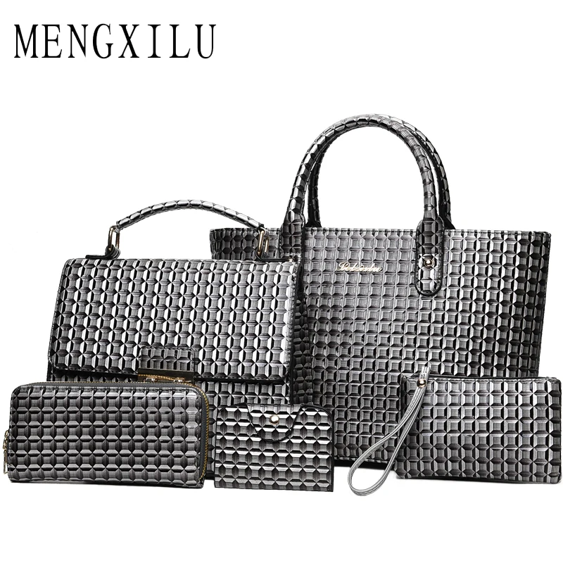 

MENGXILU Fashion 3D Women Handbags High Quality PU Leather Women Crossbody Bags 5 Sets Women Messenger Bag Plaid Ladies Tote Bag