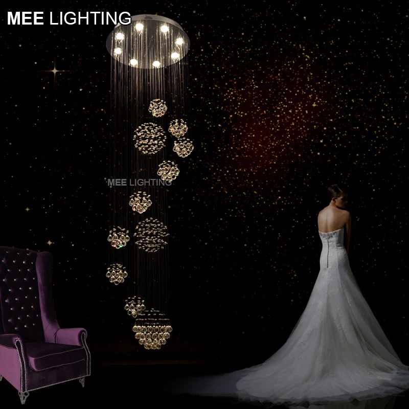 

Good K9 Crystal Ceiling Mounted Light Fixture Large Long Staircase Lighting Clear Crystal Ceiling Lamp for Lobby Foyer MD2202