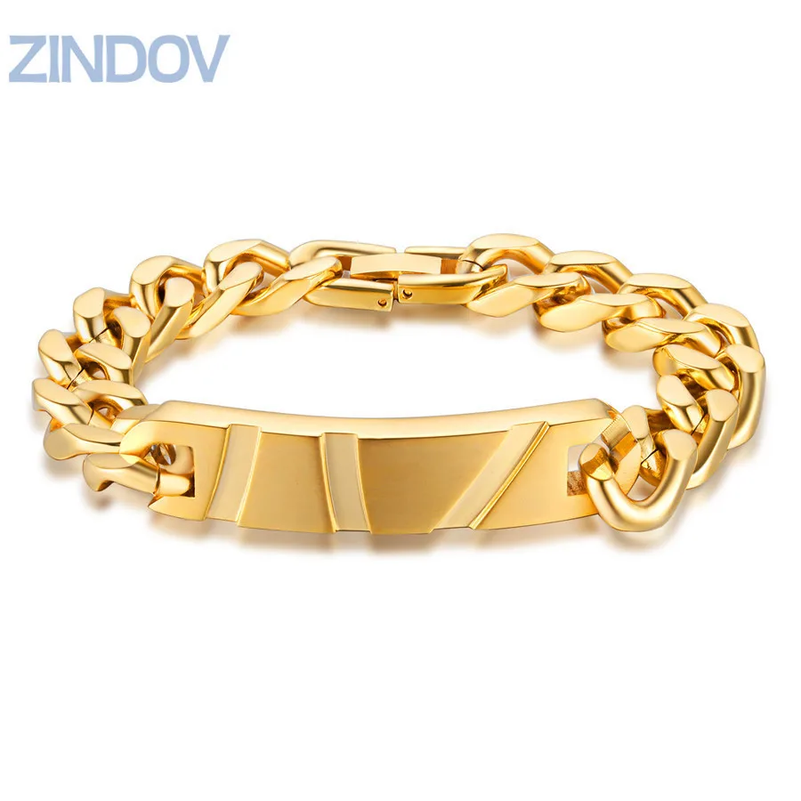 New Men Gold Bracelets Stainless Steel Polished Rose Gold Black Plated