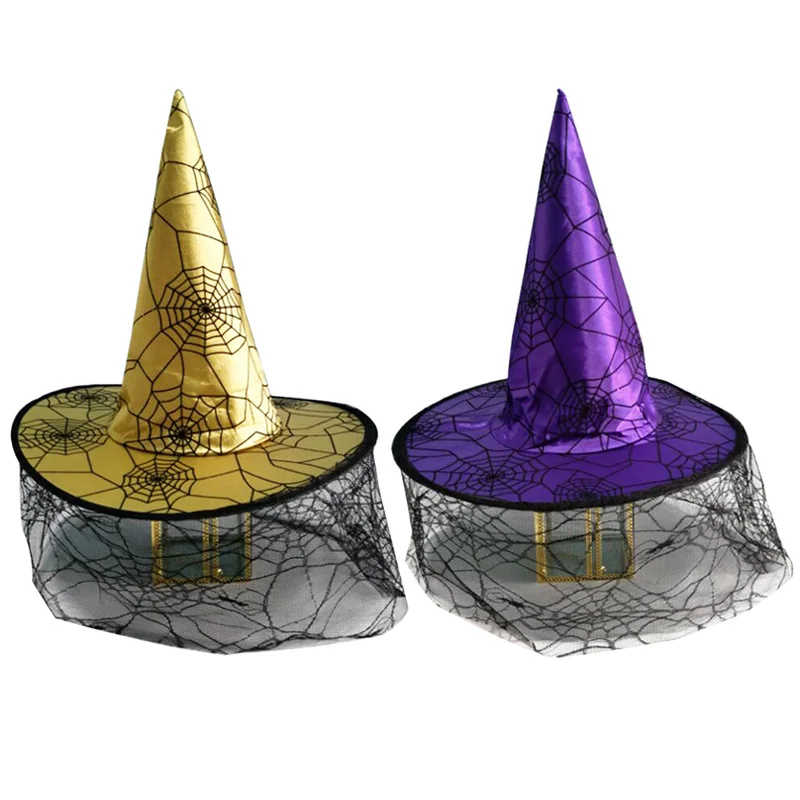 

Halloween Witch Hat Costume Party Spider Pattern Mesh Decoration Witch Hat Cospaly Costumes Prop E2S