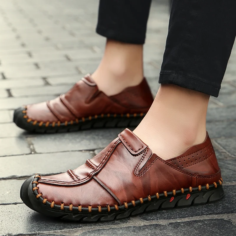 Sapatos Brown Respirável Couro Moda Homem Casuais Mocassins Handmade Homens Slip Black Flats Hombre dark on Marca Hard De Macio Brown Shoes Zapatos wearing yellow 8x4q8Y1