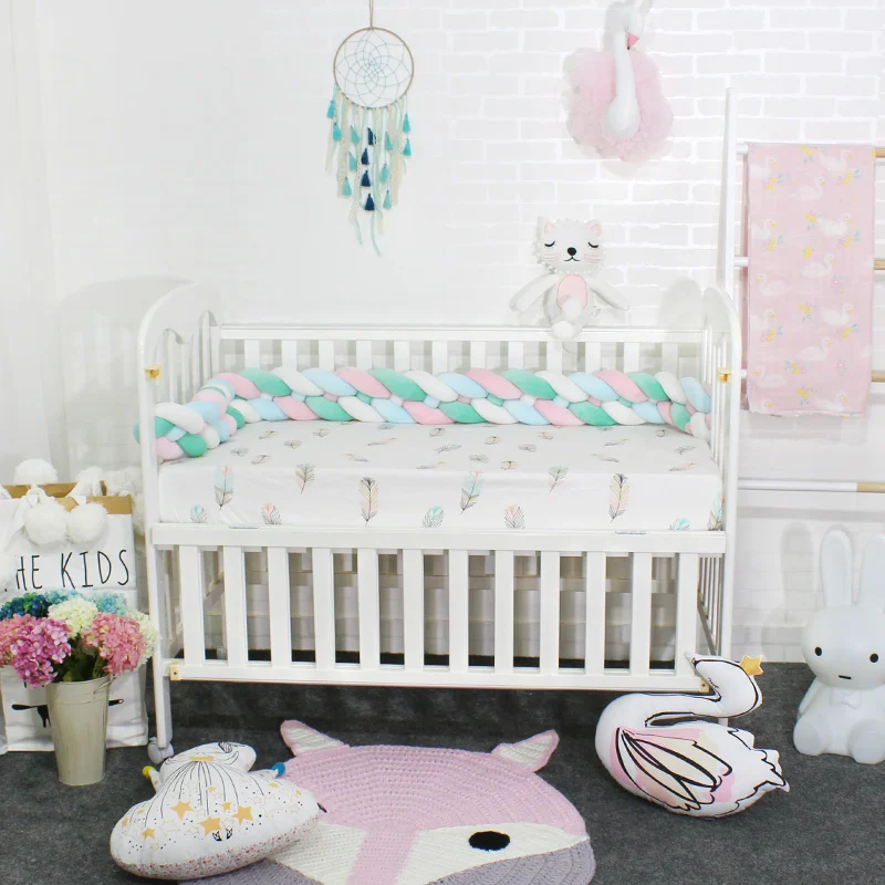 Детский бампер смешанных цветов, тканая плюшевая подушка, защита для кроватки для новорожденных, декор для детской комнаты, от промежности до кроватки, 4 или 3 косички
