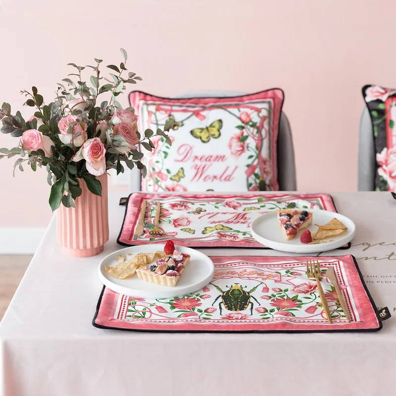 

New arrivel Table Mats Cotton Linen Table Napkin Double Layer Totem Pattern Decorative Placemats Rectangular Anti-scalding Pad