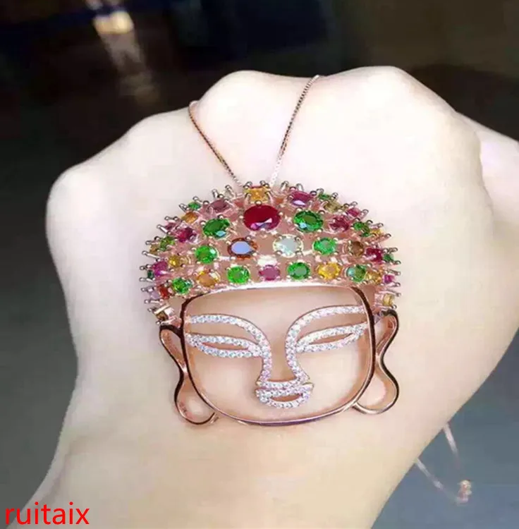 

KJJEAXCMY boutique jewels 925 Sterling silver inlaid with natural tourmaline transparent Buddha light shining from the pendant t
