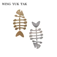 Wing yuk tak Модные Винтажные массивные металлические серьги для женщин золотого и серебряного цвета, серьги-гвоздики в виде рыбы, брендовые ювелирные изделия