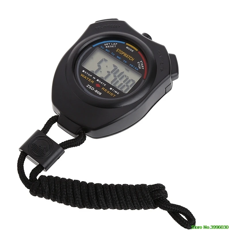 Handheld Digital LCD Sports Stopwatch Chronograph Counter Timer w/Strap