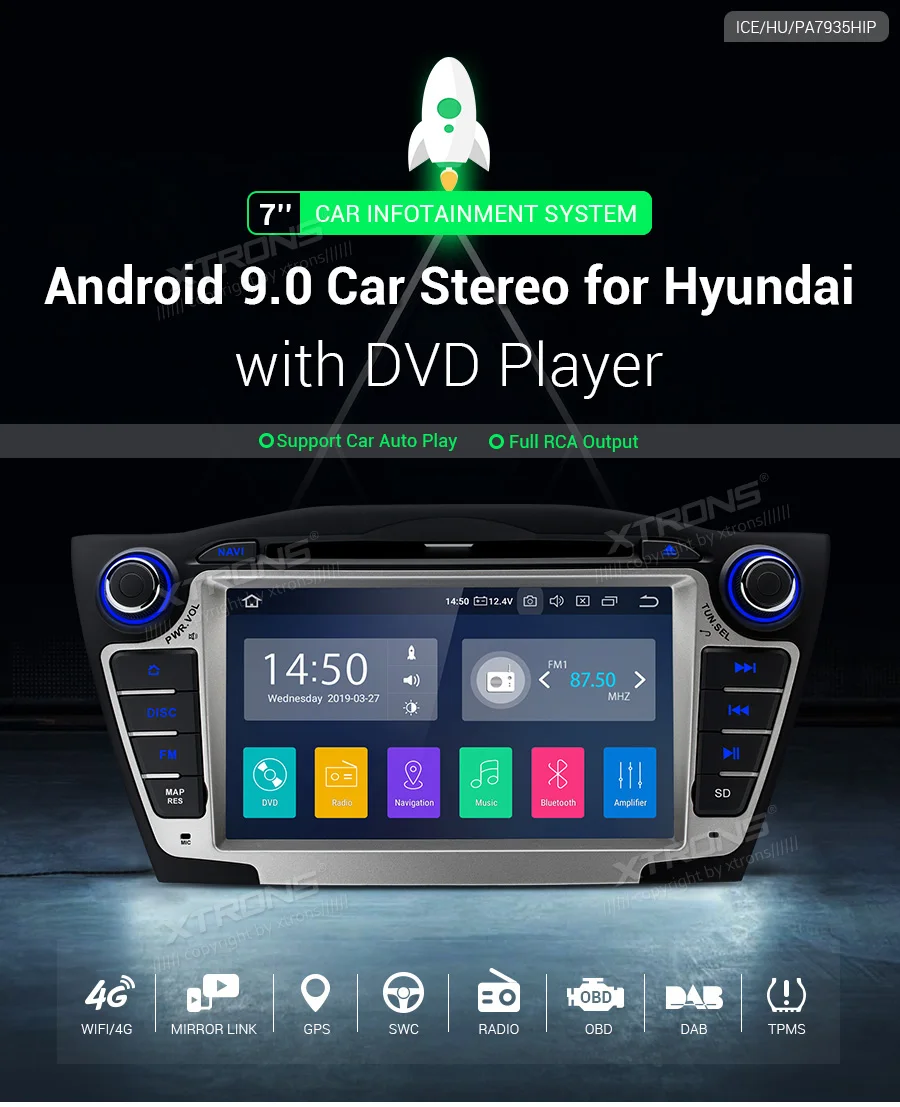 Perfect 7" Android 9.0 Pie OS Car DVD Multimedia GPS Radio for Hyundai Tucson 2009-2015 & ix35 2009-2015 with Car Play Function Support 1