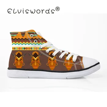 

ELVISWORDS African Family Men's Size 35-45 Breathable High Top Canvas Shoes Flats platform кроссовки Vulcanize Shoe