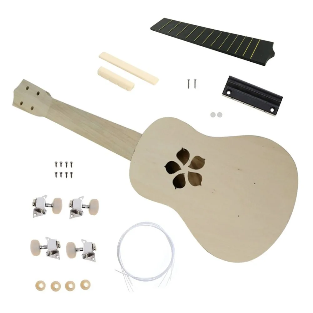 

21 Inch DIY Ukulele Kit Basswood Body Plastic Fingerboard Small Guitar DIY Handmade Assembly Ukulele Musical Instrument