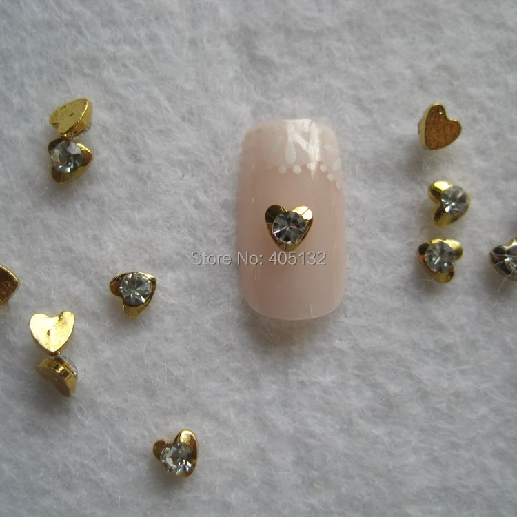 

MD-705 3D 50pcs/bag Gold Crystal Rhinestone Heart Deco Nail Decoration Metal Shinny Deco Metal Nail Art Decoration