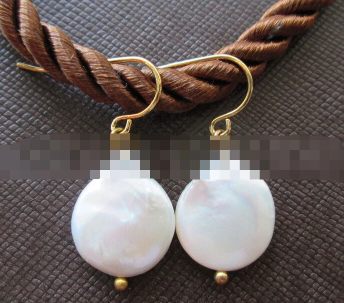 

free shipping 00252 natural white coin freshwater pearl earring