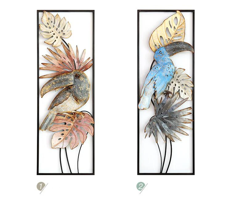 Modern Minimalist Wrought Iron Wall Hanging Flower Bird Mural Crafts Decoration Home Porch Livingroom Wall Sticker Ornament Art