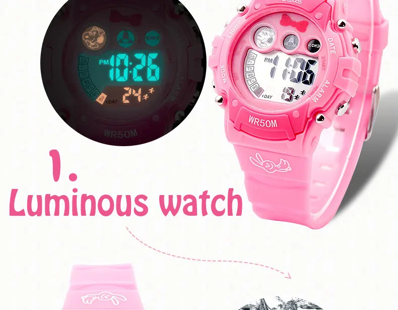 Snoopy детские часы Детские классные милые цифровые наручные часы для девочек спортивные кожаные часы