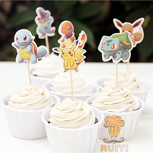 

24pcs cartoon Anime pokemon go Pikachu candy bar cupcake toppers pick fruit picks baby shower kids birthday party supplies AW439