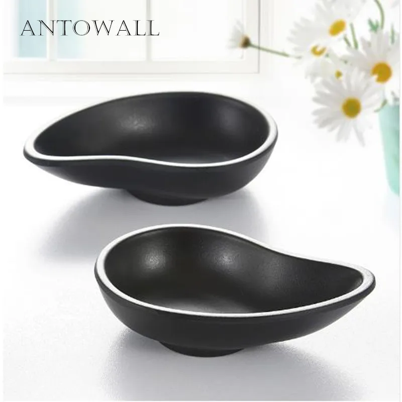 

ANTOWALL 4pc/set melamine wasabii sauce dish japanese restaurant matte black colored samll dish bowl camping tableware