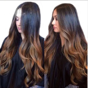 

SimBeauty Body Wave Lace Front Human Hair Wigs Glueless 1B27 Ombre Peruvian Remy Human Hair Wigs for Women with Baby Hair