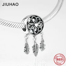 Новая мода, 925 пробы серебряные перья и цветы, изящные подвески, бусины, подходят для изготовления оригинальных браслетов Pandora