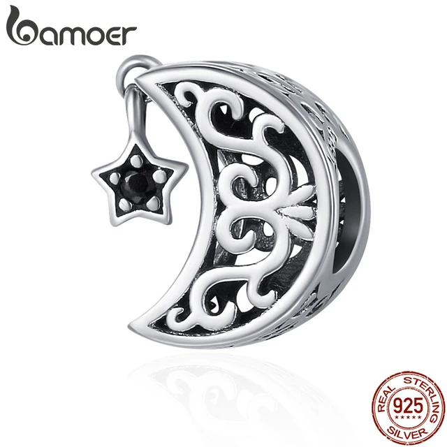 BAMOER 100% Серебро 925 пробы ажурные луна и звезды Goodnight Шарм Бусины fit ювелирный браслет сделай сам подарок ко Дню Святого Валентина SCC483