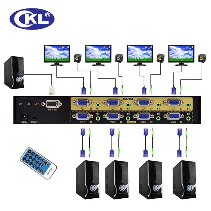 CKL-444R High-end vga-коммутатор PLC сплиттер с аудио 4 в 4 из 2048*1536 450 МГц для ПК монитор с ИК-пульт дистанционного управления RS232 Управление