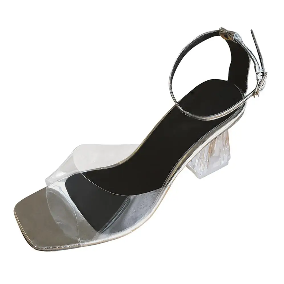Sangle Cheville Sandales Sandalias Talons Mode 2018 Block Bout Transparentes Femmes Ouvert À Haute Black Party Hauts silver Pompes 8ddz4w