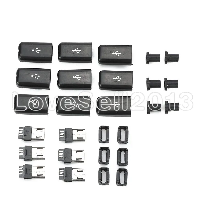 10 шт./лот DIY Micro USB штекер разъемы комплект с чехлами черный цвет