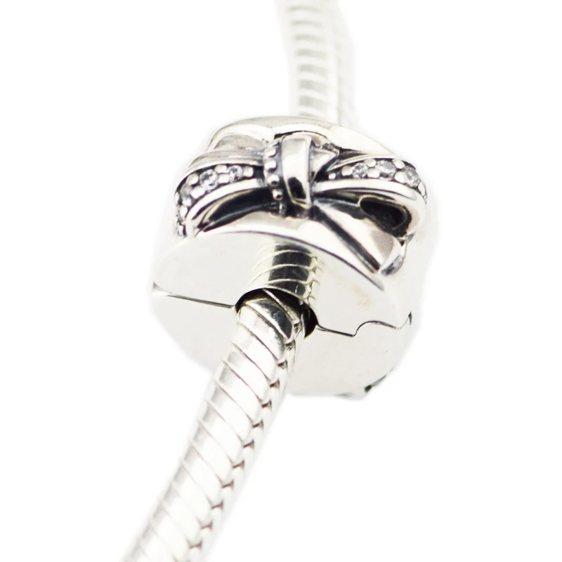 

Pandulaso Mother's Day Shining Bow Clip Beads Fits Charms 925 Silver Original Bracelets For Woman DIY Fine Jewelry Making