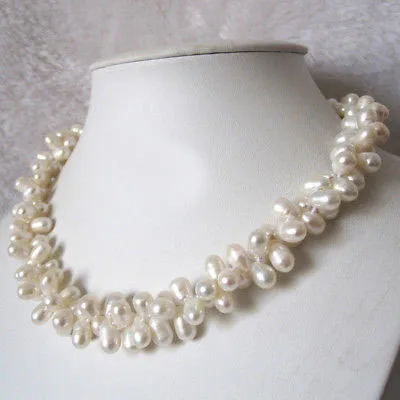 

Wholesale 18" 7-8mm 2Row White Baroque Freshwater Pearl Necklace NEW
