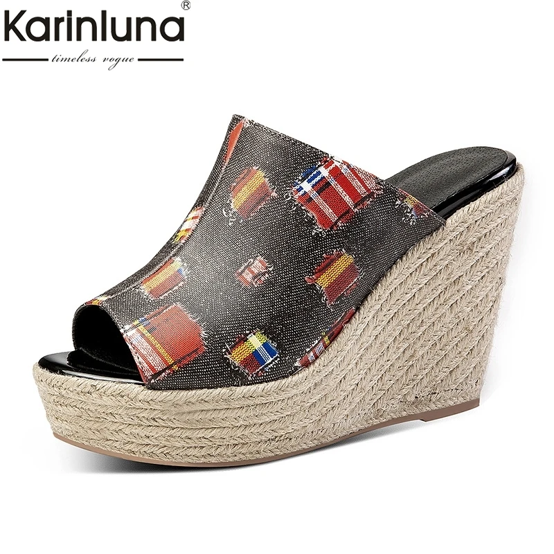 

2019 New Fashion Elegant Ladies Summer Slippers Genuine Leather Women Platformmules High Wedges Shoes Woman