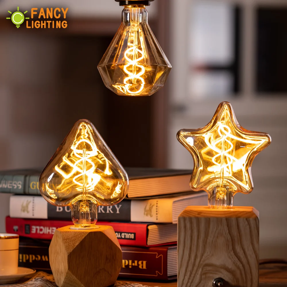 Lámpara Led E27 estrella/corazón/diamante espiral suave LED lámpara de filamento para casa/sala de estar/dormitorio /comedor decoración 220 V bombillas led Lámpara Led E27 estrella/corazón/diamante espiral suave LED lámpara de filamento para casa/sala de estar/dormitorio /comedor decoración 220 V bombillas led