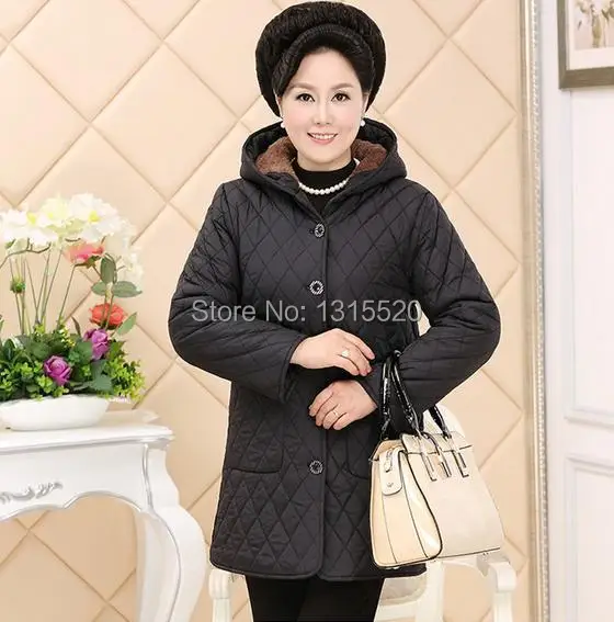 Coats Jackets Middle aged women's cotton hooded elderly mother padded cotton jacket plus thick