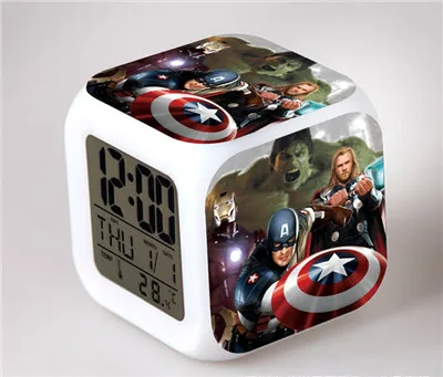 Marvel Мстители изменение цвета светодиодный Будильник фигурка Капитан Америка Железный человек цифровой Куб декор Освещение игрушки - Цвет: 18