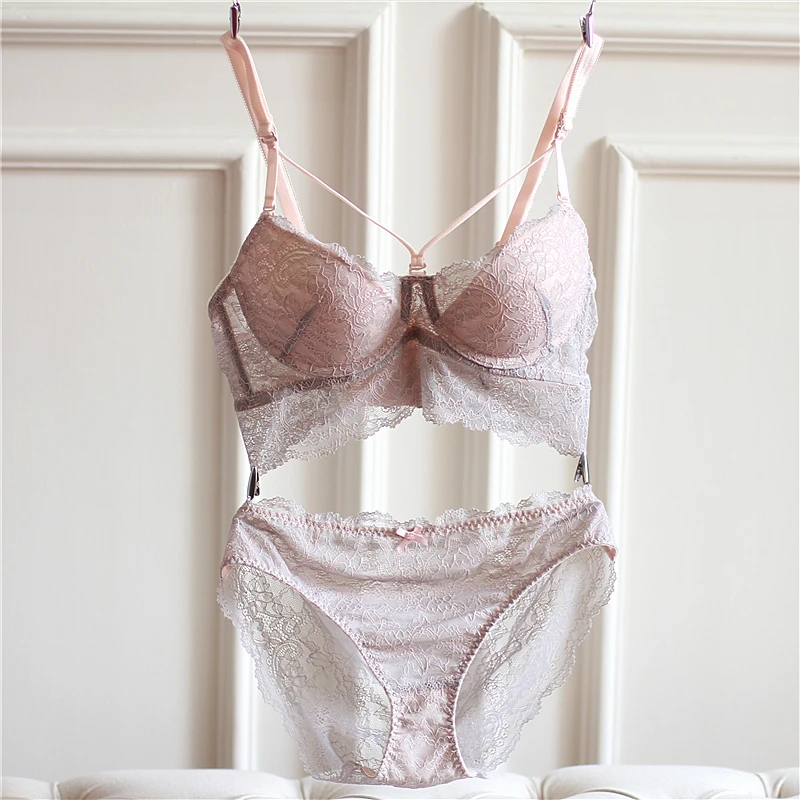 

4 colors full lace big size thin cup ladies underwear suits push up sexy transparent women bra and panty sets noble intimates