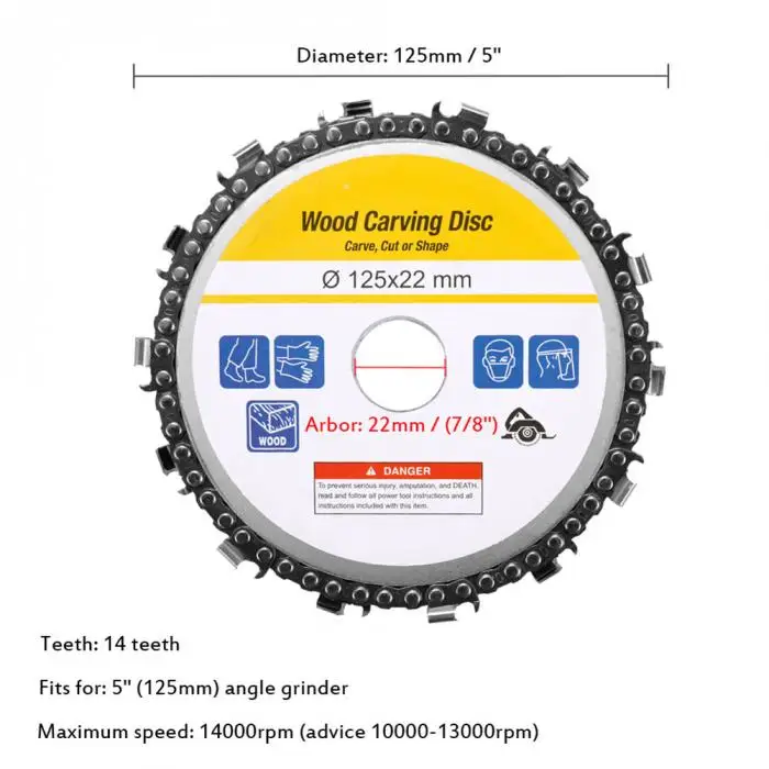 5 дюймов шлифовальные станки цепи диск Arbor 14 зубы резьба по дереву диск для мм 125 мм Угловая шлифовальная CLH @ 8