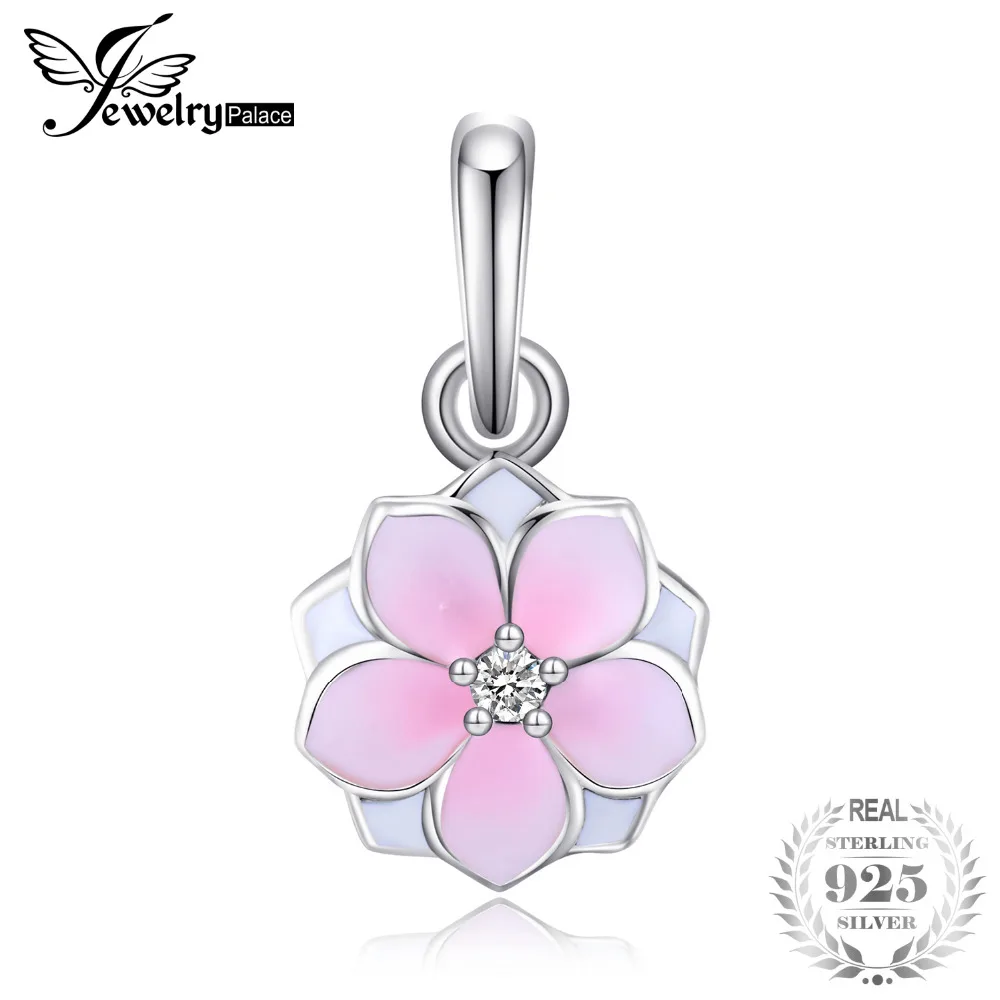 

Jewelrypalace 925 Sterling Silver Magnolia Blossom Gradient Pink Enamel Charm Bracelet Gifts For Her Anniversary Fashion Jewelry