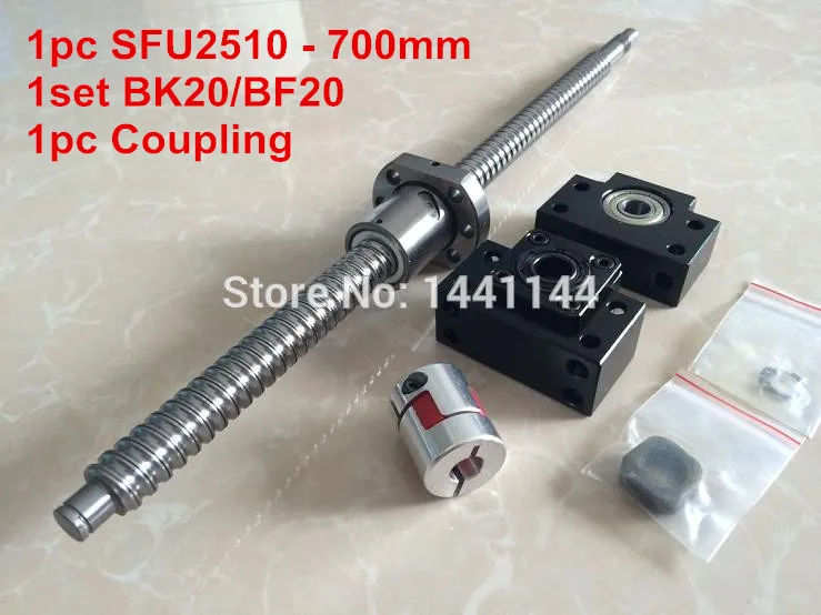 

SFU2510- 700mm ballscrew + ball nut with end machined + BK20/BF20 Support + 17*14mm Coupling CNC Parts
