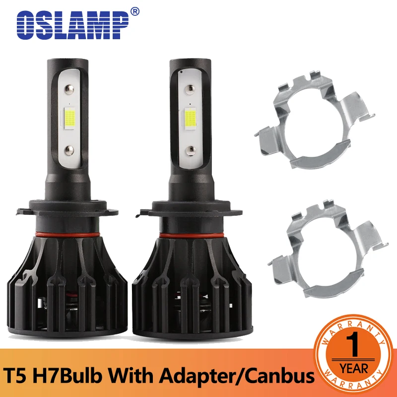 Светодиодный фонарь Oslamp T5 h7 с адаптером/CAN шина COB 8000лм 72 Вт 6500 к автомобильная