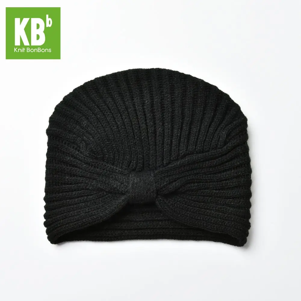 

2018 KBB Spring Christmas Seasonal Comfy Black Striated Knit Designer Yarn Knit Women Delicate Winter Hat Beanie Cap