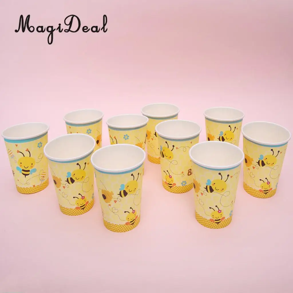 MagiDeal Portable 10Pcs Cute Bee Paper Disposable Cups Birthday Party Tableware for Baby Shower Graduation Bouquet Decoration