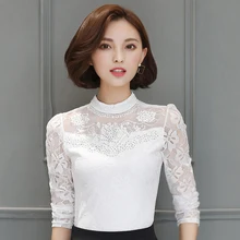 Sexy Blusas 2017 Spring Autumn Women Long Sleeve Blouse White Lace Floral Blouses Hollow Out Sexy Casual Tops Shirts white 720C