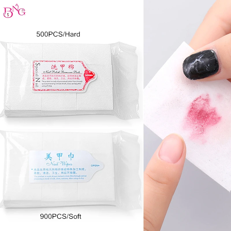 

BNG 900pcs/bag nail polish remover Lint-free wipes cleaner off cap clip towel set for manicure wipers 100% cotton