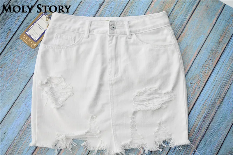 white jean skirt ripped