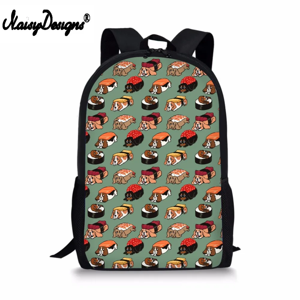 Fashion Burger Pug Dogs Unisex Backpack Zipper School Bags for Girls