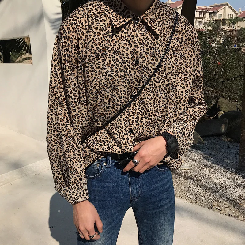 

Spring New Leopard Shirt Men Fashion Casual Shirt Man Streetwear Trend Wild Hip Hop Loose Long-sleeved Shirt Male Clothes M-2XL